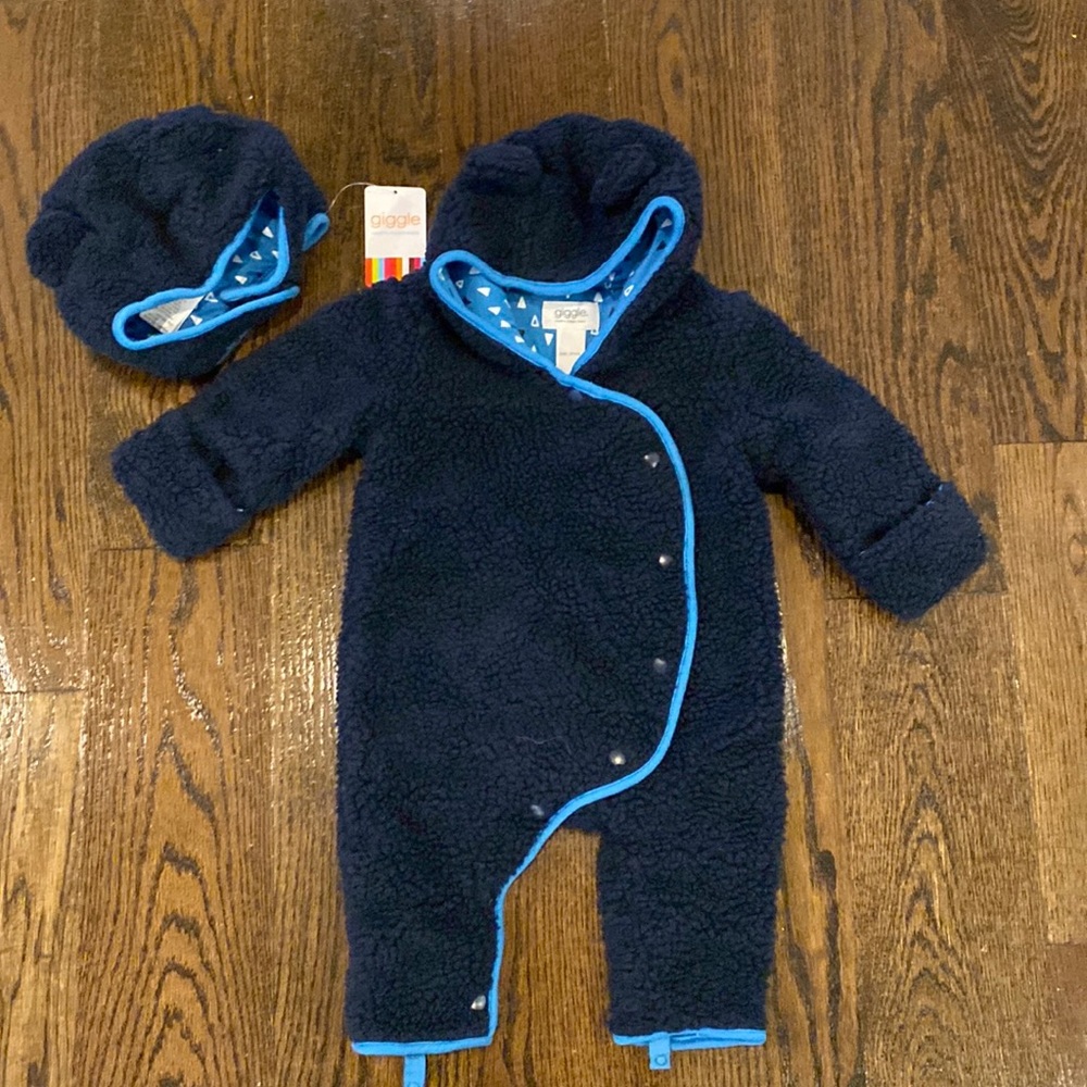 Giggle 3m baby Sherpa snowsuit with matching hat